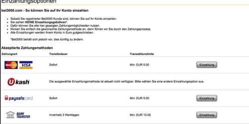 Einzahlungen bei Bet3000