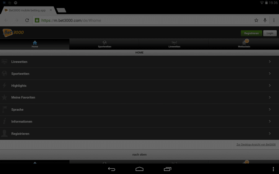 Bet3000 mobile Desktop-Version