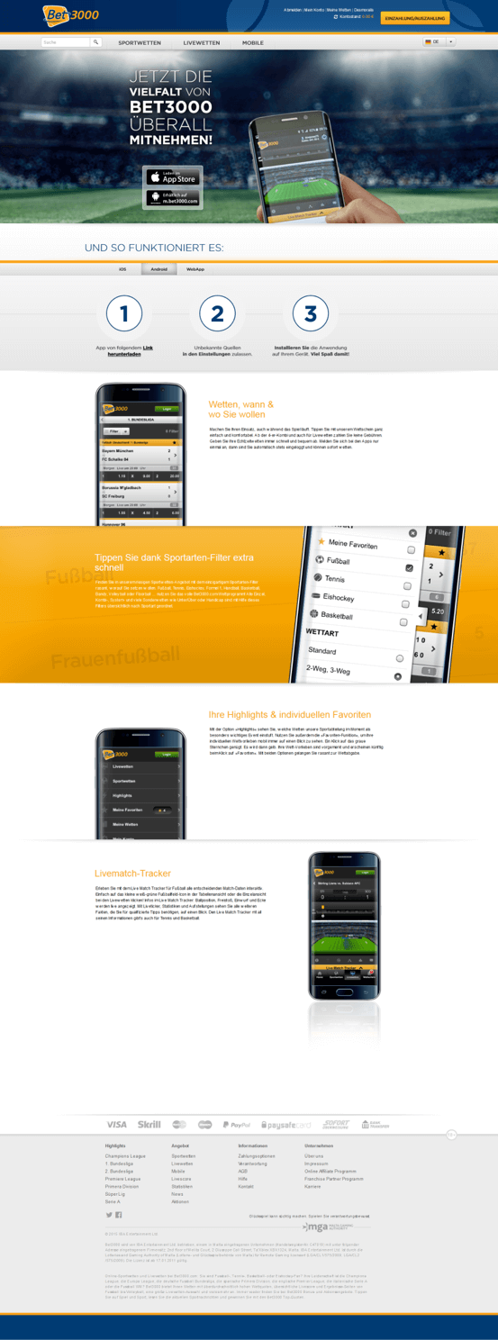 Mobile Sportwetten bei Bet3000